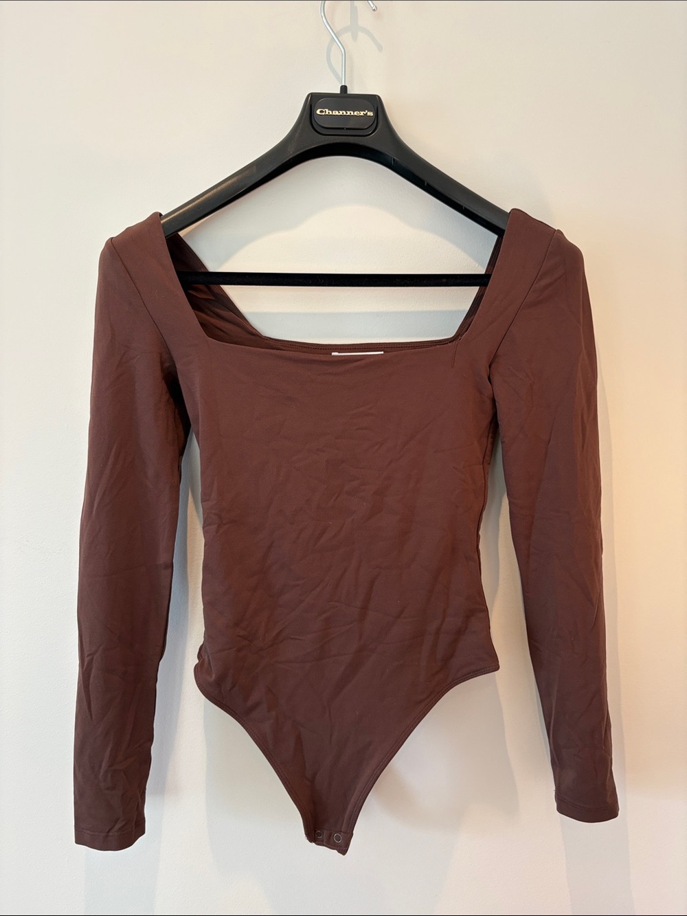 Babaton Square Neck Long Sleeve Bodysuit in Brown